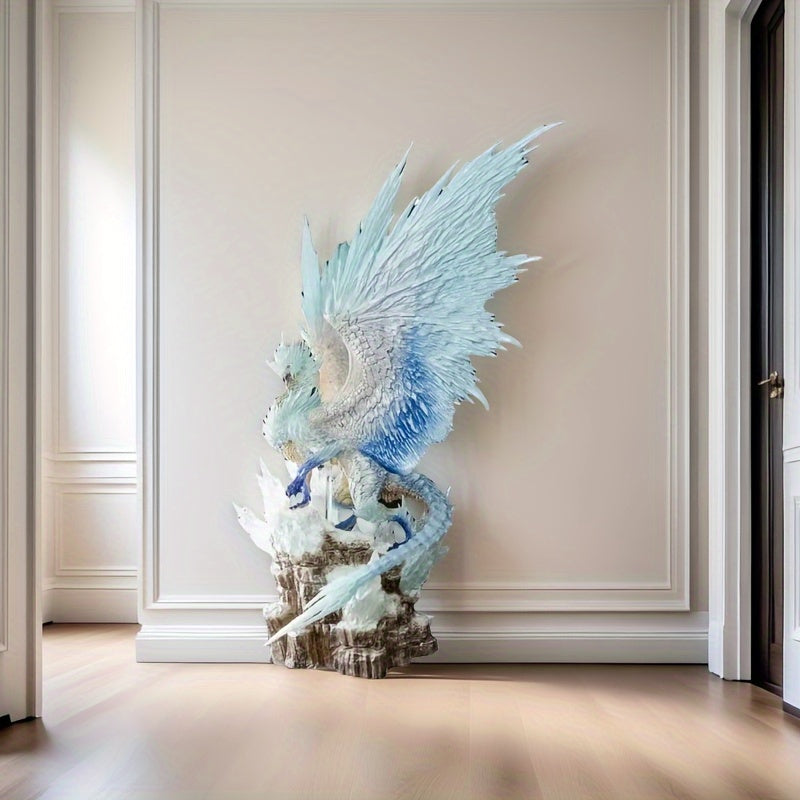 Large Anime Exquisite Figure - Battle-Ready Statue with Blue & White Dragon Design, Intricate Details, Perfect for Gaming, Parties, Weddings & Desktop Decor, Anime Figurine, Wedding Accessory, Dynamic Pose, Detailed Craftsman