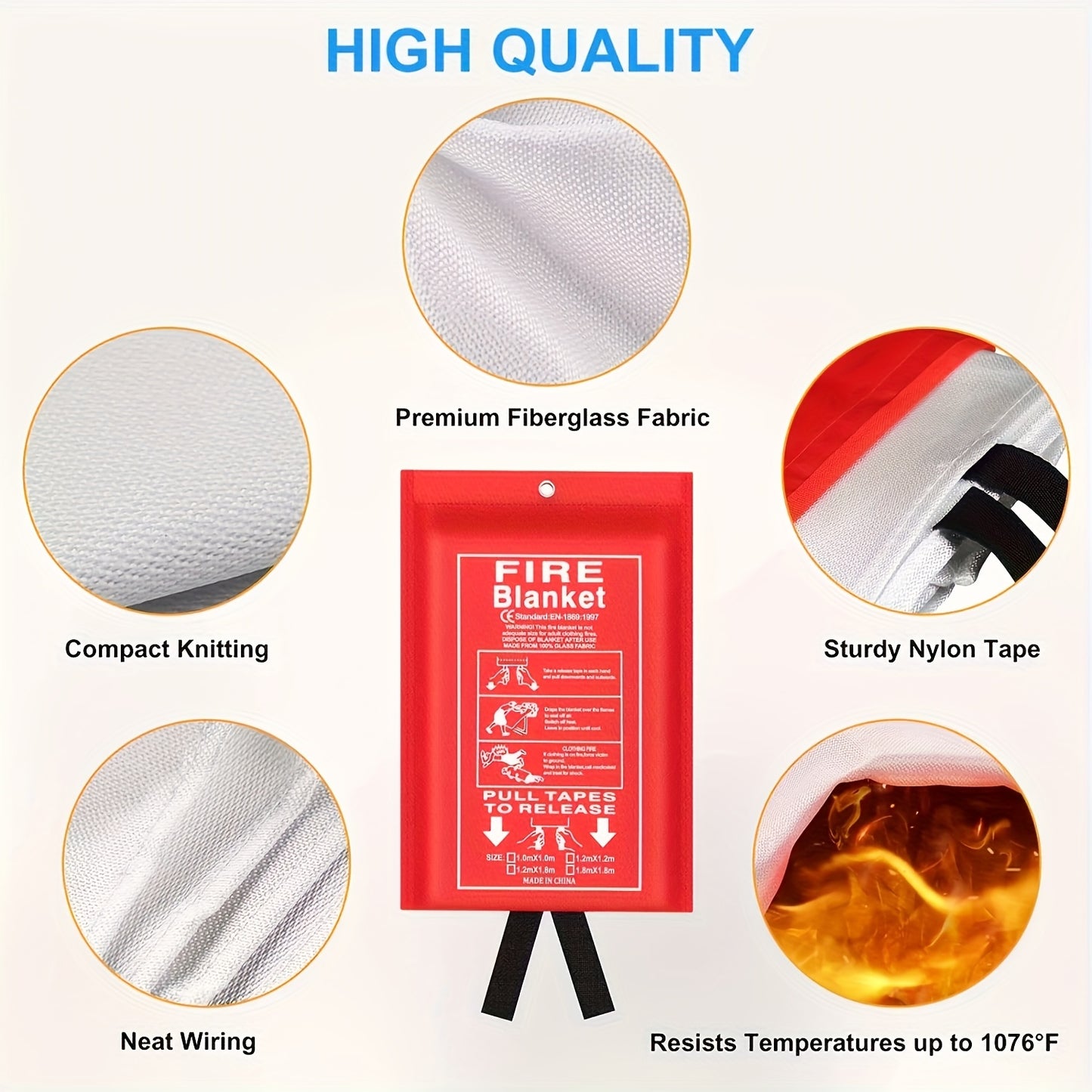 Fiberglass Emergency Fire Blankets Protection For Home, Kitchen, Camping, Heat Resistant, Flame Retardant