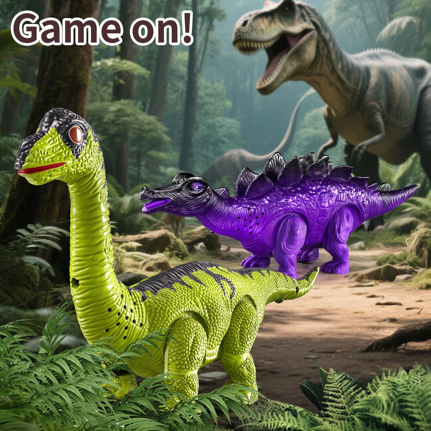 3 Pack Electric Dinosaur Toys with Sound Light & Walking Effects, Toy Gifts for Boys Kids 3 4 5 6 7 Years Old, Interactive Movable Dino Toyset