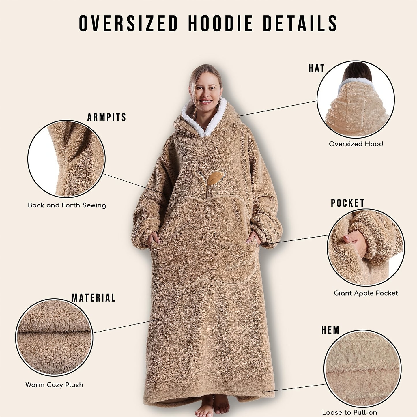 Giant Super Soft Wearable Hooded Blanket Robe - Winter Warm Fleece Sleepwear For Adults, Valentine'S Day Gift