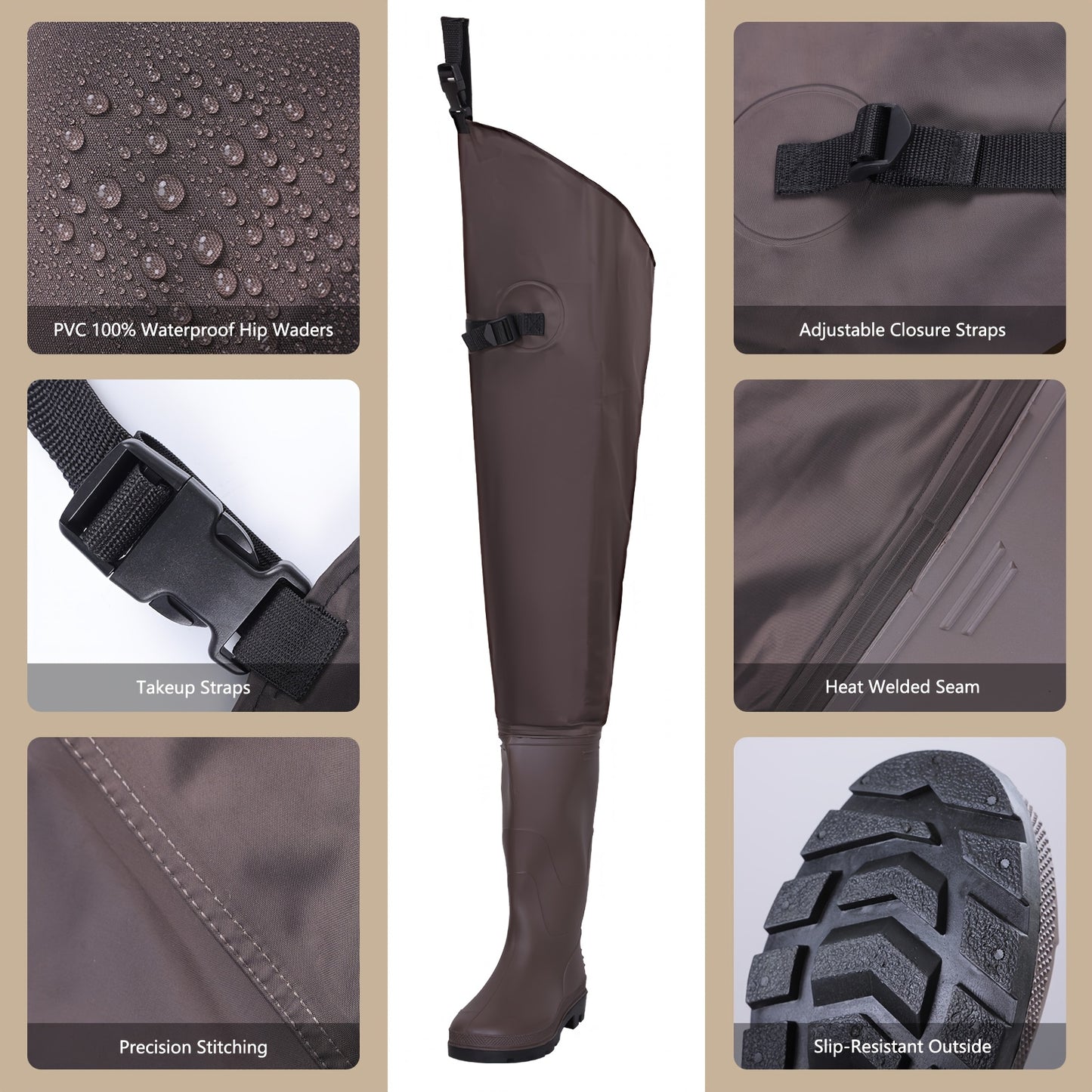 High Quality 3-ply 700D Nylon/PVC Hip Waders with Boot Hangers Ultra Lightweight Light Weight Fishing & Hunting Waders for Men Women Christmas Gift