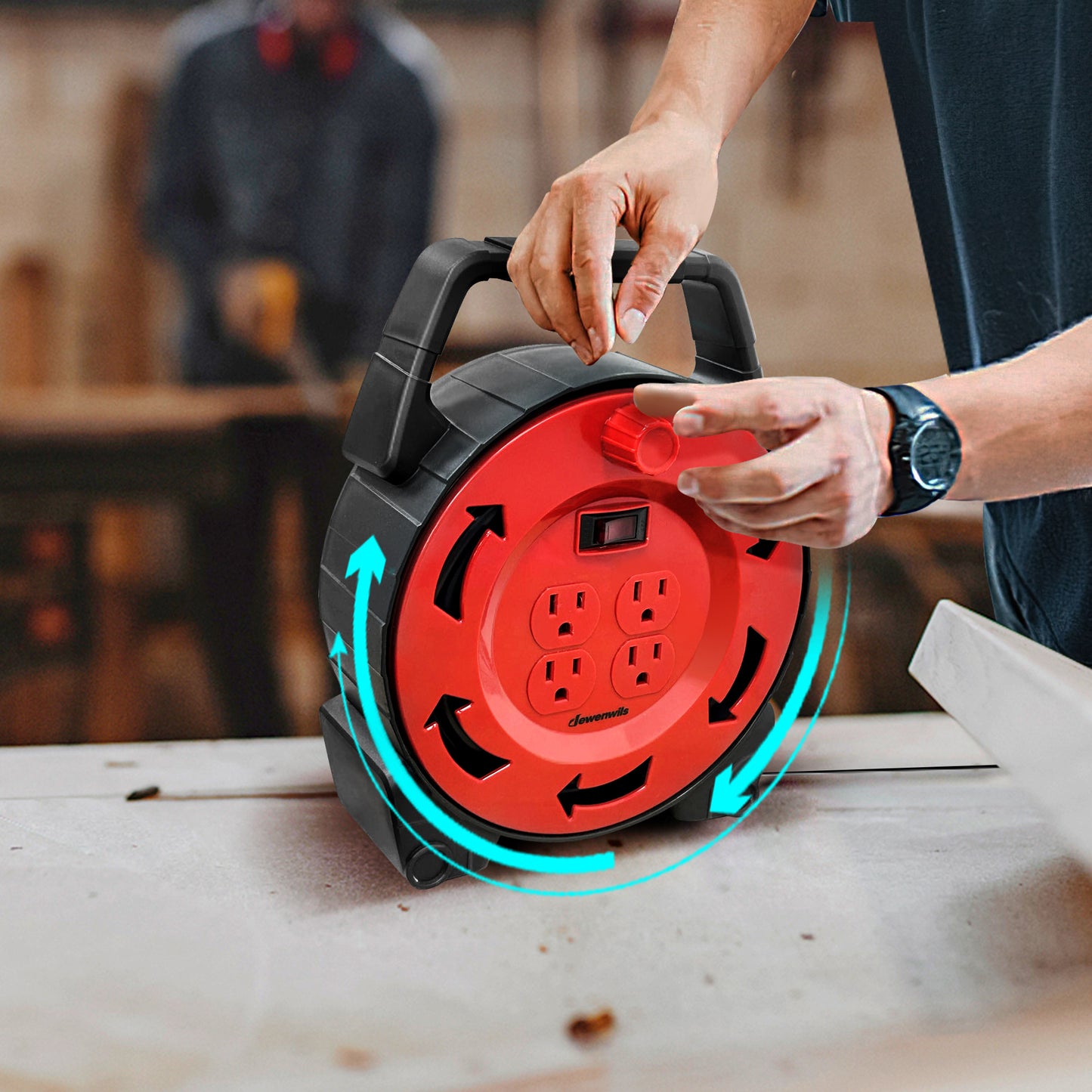 30ft Retractable Extension Cord, 16AWG/ 3C SJTW Power Cord, 3 Outlets, 10A/125V Hand Wind Retractable Extension Cord Reel, Power Cord Reel, Electric Fence Fence, Electric Fence Post, Extension Cord Retractable, Extension Cord