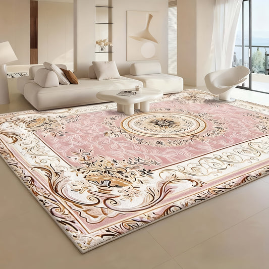 Luxury Velvet Floral Low-Pile Area Rug - 852gsm Soft Shearable Checkered Design, Machine Washable Lightweight Polyester, Non-Slip Vintage Stripes for Bedroom, Office, Living & Dining Rooms - Elegant Modern Home Decor