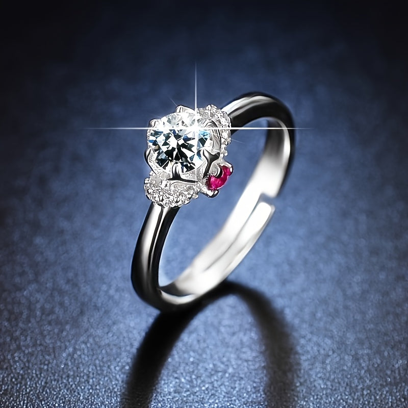 925 Silveryy 1 Carat Moissanite Ring Crown Ring, Proposal, Engagement, Wedding, Suitable for Men And Women Jewelry Gift Choice, Non-Allergenic Ring, with Gift Box about 3G