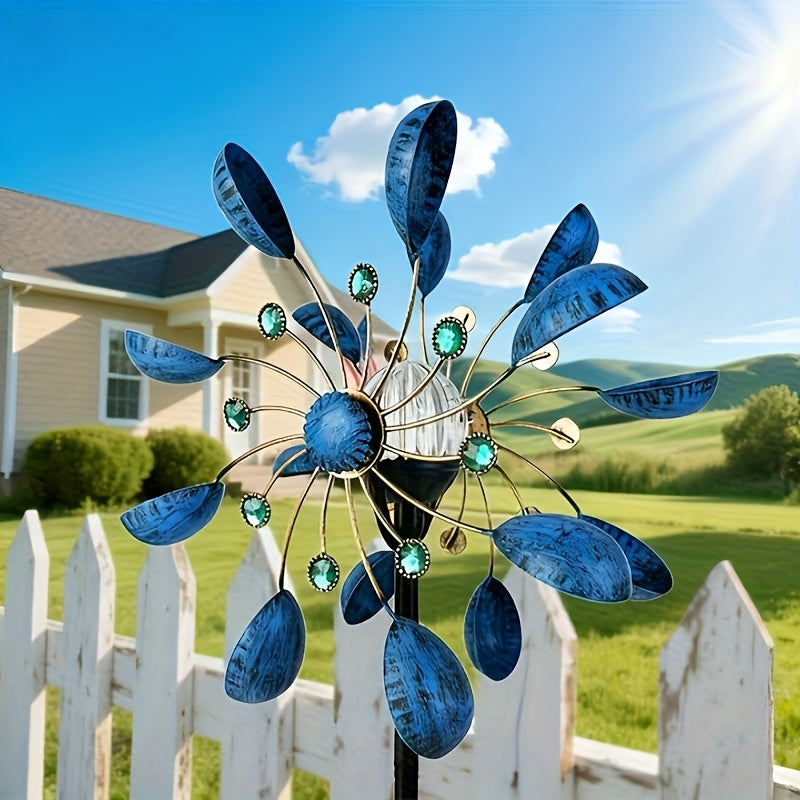 1pc Wind Spinner Outdoor with LED Glass Ball & Kinetic Wind Spinner - Dual-Direction Rotating Metal Wind Turbine Suitable for Patio, Lawn, Garden, Weddings - LED Lighting, Wedding & Landscape Decor