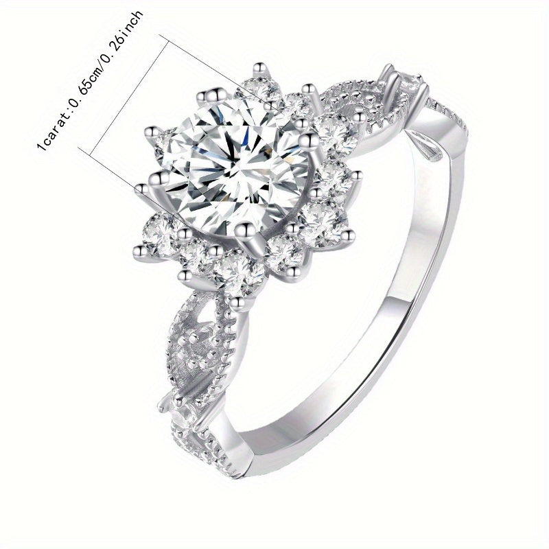 925 pure Silvery moissanite snowflake-shaped Women's fashion ring, dreamy luxury, elegant and generous, suitable for banquets, weddings, daily wear, vacation, dating, suitable for Thanksgiving, Christmas and Halloween gifts,