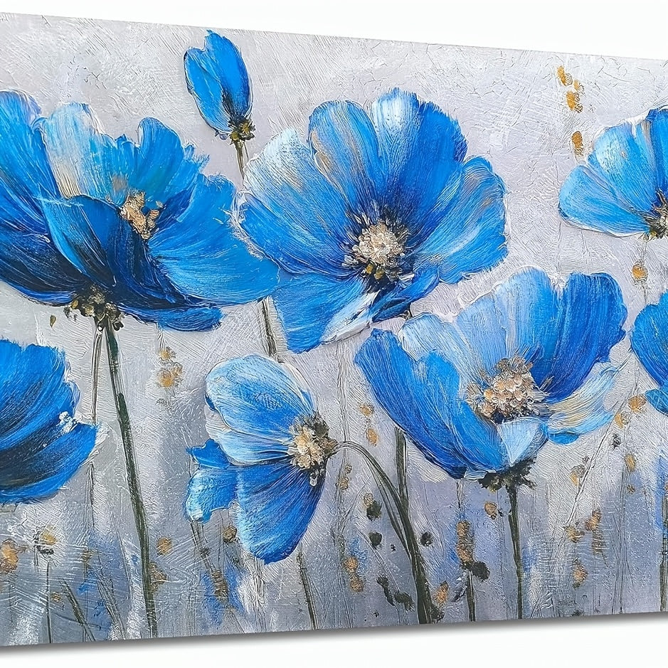 Large Blue Wildflower & Botanical Canvas Wall Art - Frameless 20x40 Inch Wildflower Pictures Suitable for Room & Office Decor, Beauty Large Artwork