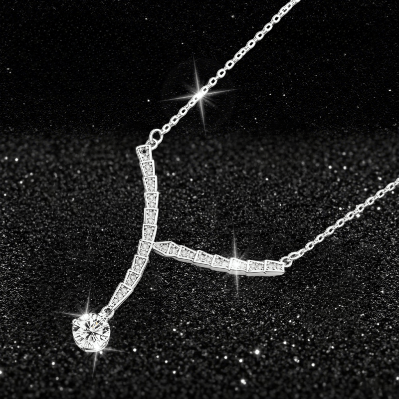A 925 silvery 1 carat Moissanite 14K Golden plated V-shaped necklace, a versatile snake couple pendant necklace and clavicle chain, suitable for daily wear and Christmas, Halloween, Valentine's Day, birthday and New Year gift