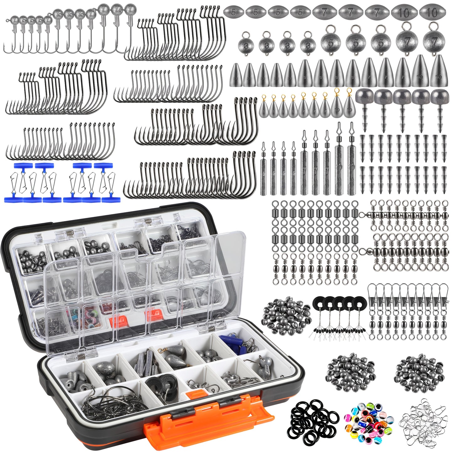 125/260/343/386/403/407pcs Fishing Tackle Box Includes Weights And Hooks, Fishing Starter Kit, Fishing Tackle Kit, Fishing Gifts For Men Angler, Multiple Piece Fishing Box For Bass Trout Freshwater Fishing, Father'S Day Chris