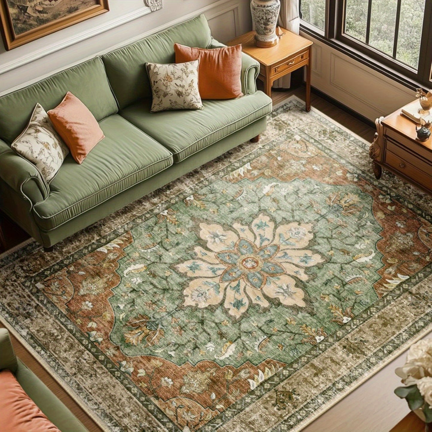 Jumbo Oversized Large Carpet - Extra Wide & Long Luxury Suitable for Living Room Bedroom, Heavy Traffic Areas, Large Spaces - Machine Washable Anti-Slip Retro Flower Print Carpet, Jumbo Sizes Available