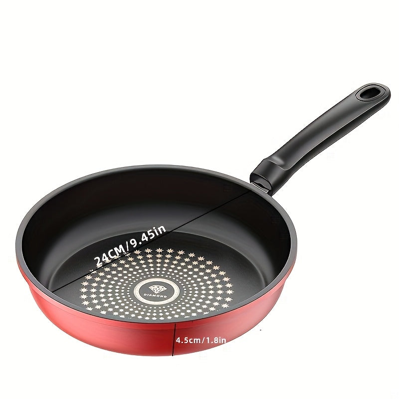9.45-inch Heavy-Duty Cast Iron Skillet Fry Pan with Lid - Non-Stick Surface, Compatible with All Stovetops (Gas/Electric/Induction), Even Heat Distribution, Red Interior for Steak, Eggs, Pancakes - Scratch-Resistant, Ideal fo