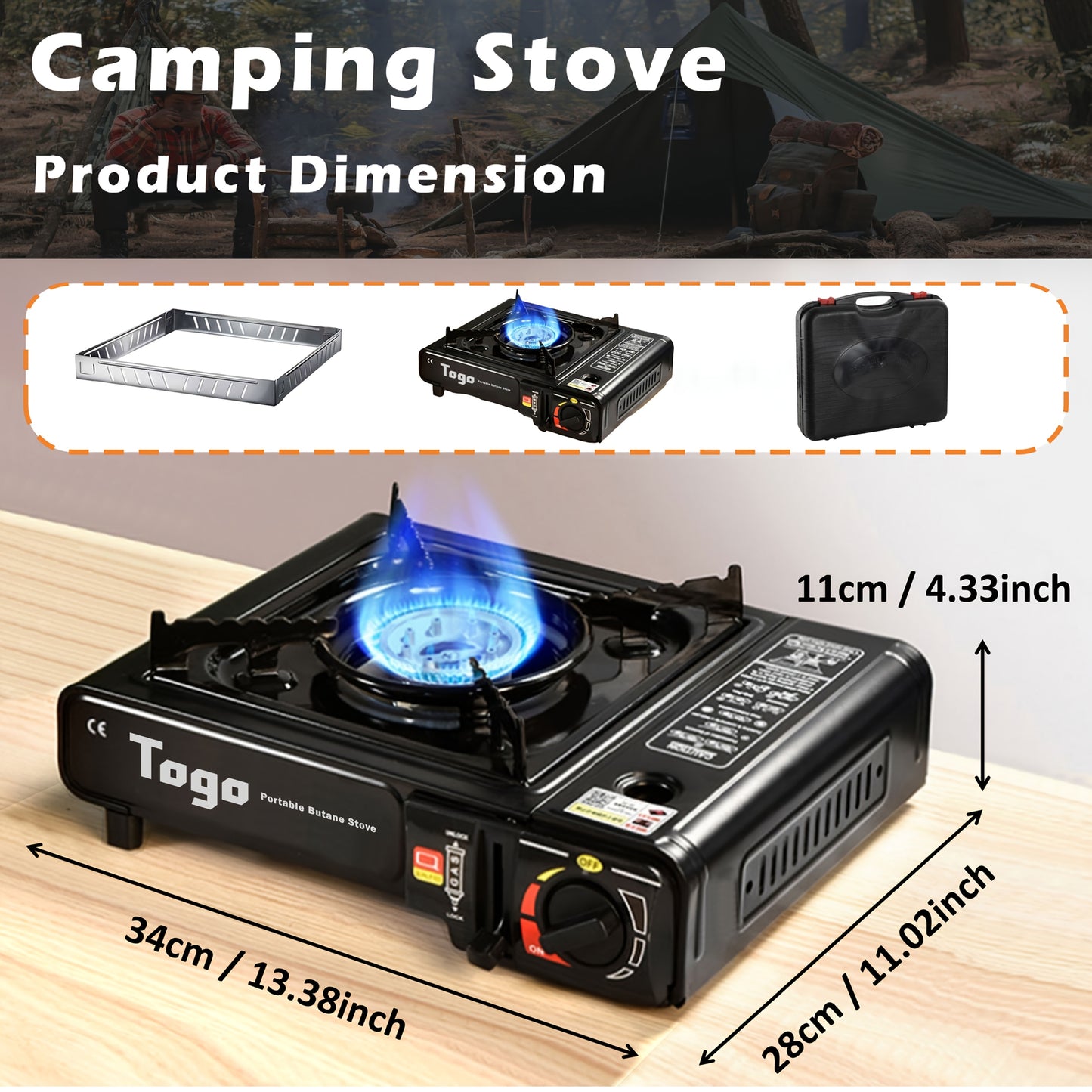 Heavy-Duty Portable Butane Camping Stove with Windshield & Carry Case - Ultra-Fast Ignition, Piezo Spark Plug, Compact Lightweight for Backpacking, RV, Emergency Survival, Tailgating - Butane/PB-Free Compatible Outdoor Cook