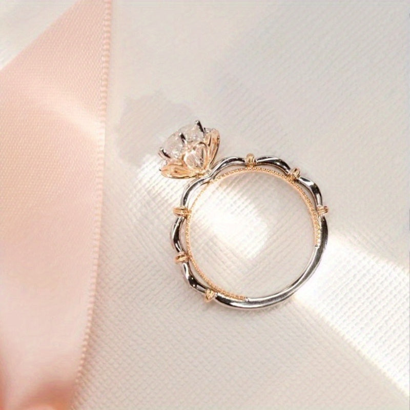 Hand bouquet shaped S925 sterling Silvery round cut Moissanite ring, daily niche design, high quality Women's jewelry, Valentine's Day gift for girlfriend, proposal, engagement wedding anniversary gift, birthday gift, party g