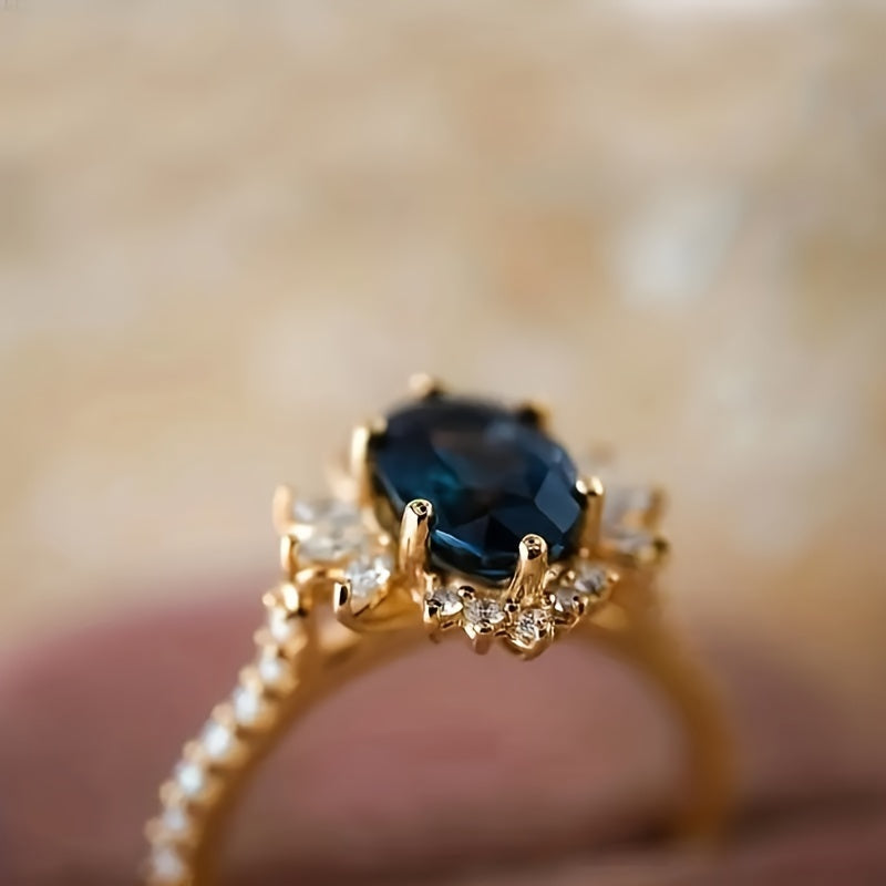 S925 Elegant Deep Blue Gem Egg-Shaped Ring, a Timeless Piece for Everyday Use And Special Occasions 3G