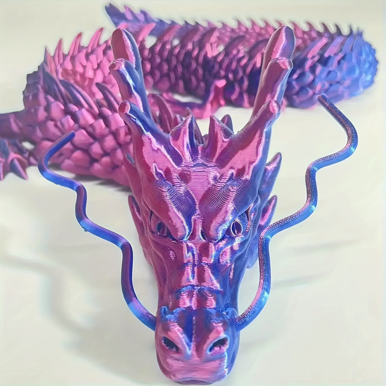 74-Inch Large 3D Printed Articulated Dragon Decoration - Vibrant Yellow & Scales with Pink Accent, Movable Joints, Durable Plastic Construction, Freestanding Poseable Floor Decor for Chinese New Year, Valentine'S Day, Home &