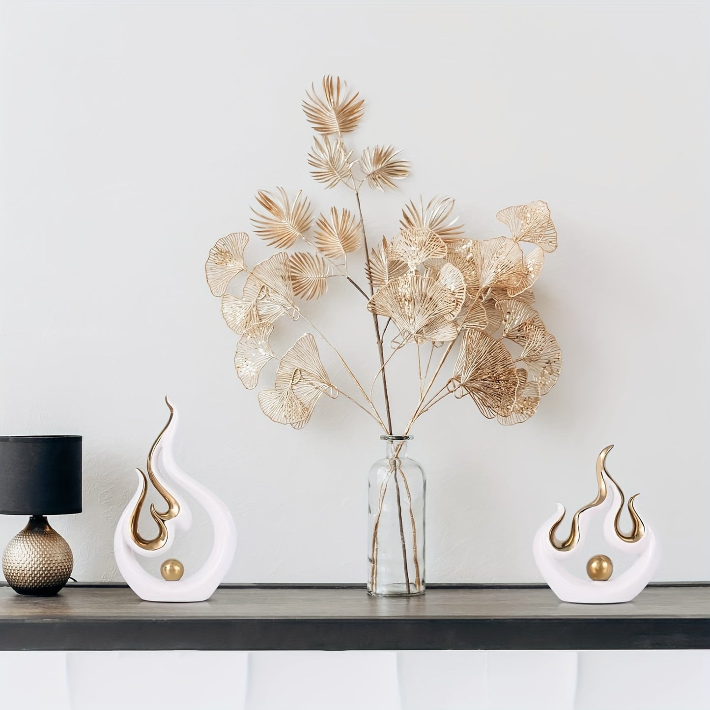 Modern Abstract Flame Sculpture - Resin Tabletop Decor with Golden Accents, Perfect for Weddings, Home Decor, and Office Centerpieces, Wedding Table Decor | Modern Art Piece | Durable Resin