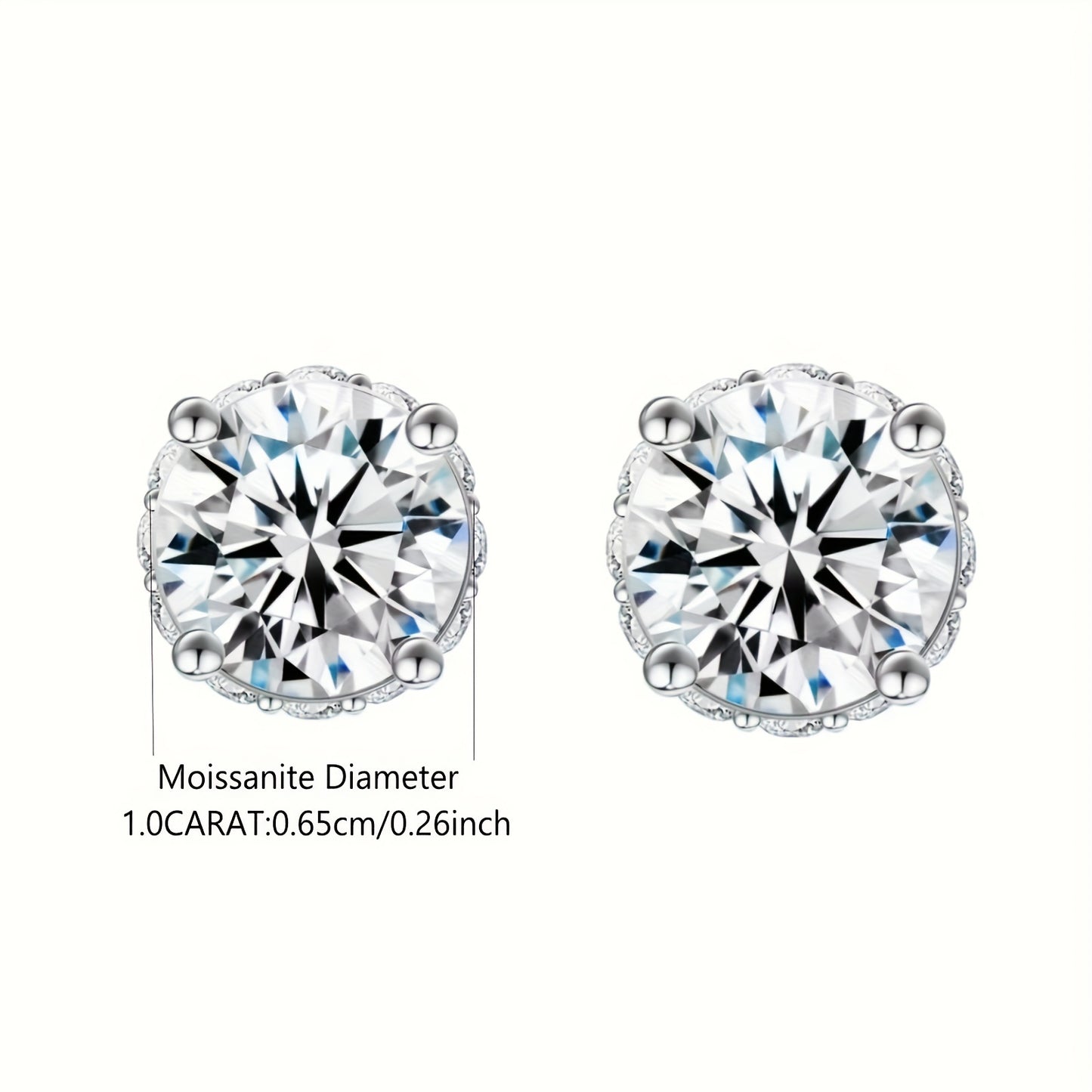 925 Silver 1Carat* 2pcs Moissanite Earrings Teenager'S Moissanite Jewelry, Silvery Earrings, High-Quality Fashion Studs For Teenager For Vacation Engagement, Wedding, Anniversary Gifts Perfect For Friends Christmas #Halloween