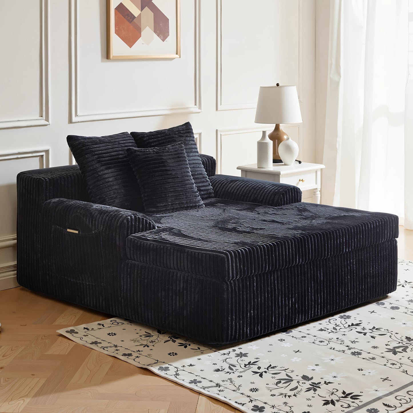 Chaise Lounge Chair Indoor, Corduroy Upholstered Deep Seat Sofa Couch, Cloud-Soft Boneless Lounger, Comfy Reading Chairs For Living Room & Bedroom, No Assembly Required