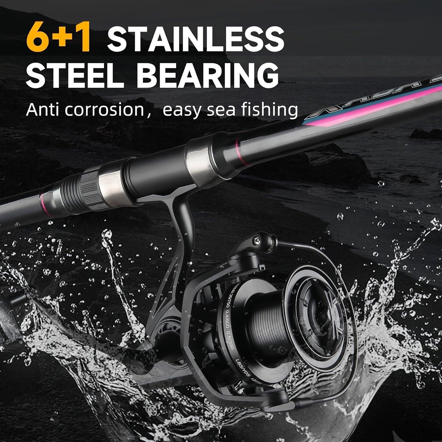 Heavy Duty Spinning Fishing Reel 12000/14000 - Saltwater Surf Rod Compatible with 6+1BB Bearing System, 55 Lb Drag & 4.8:1 Gear Ratio, Stainless for Jumbo Saltwater Fish () - Suitable for inshore, offshore, monster fish