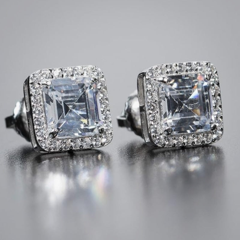 S925 Silvery Full Moissanite Earrings*2 Square Earrings, Suitable for Easter, Mother'S Day, Father'S Day, Birthday, Anniversary, Gift Giving And Daily Party, Holiday Party Wearing, Gift Box about 2, 5G