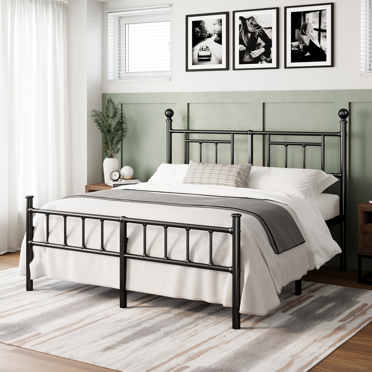 1pc Bed Frame with Headboard, 18 Inch High, Heavy Duty Metal Platform Bed Frame, Noiseless, Easy Assembly, No Box Spring Needed, for Bedroom Home Supplies, Black