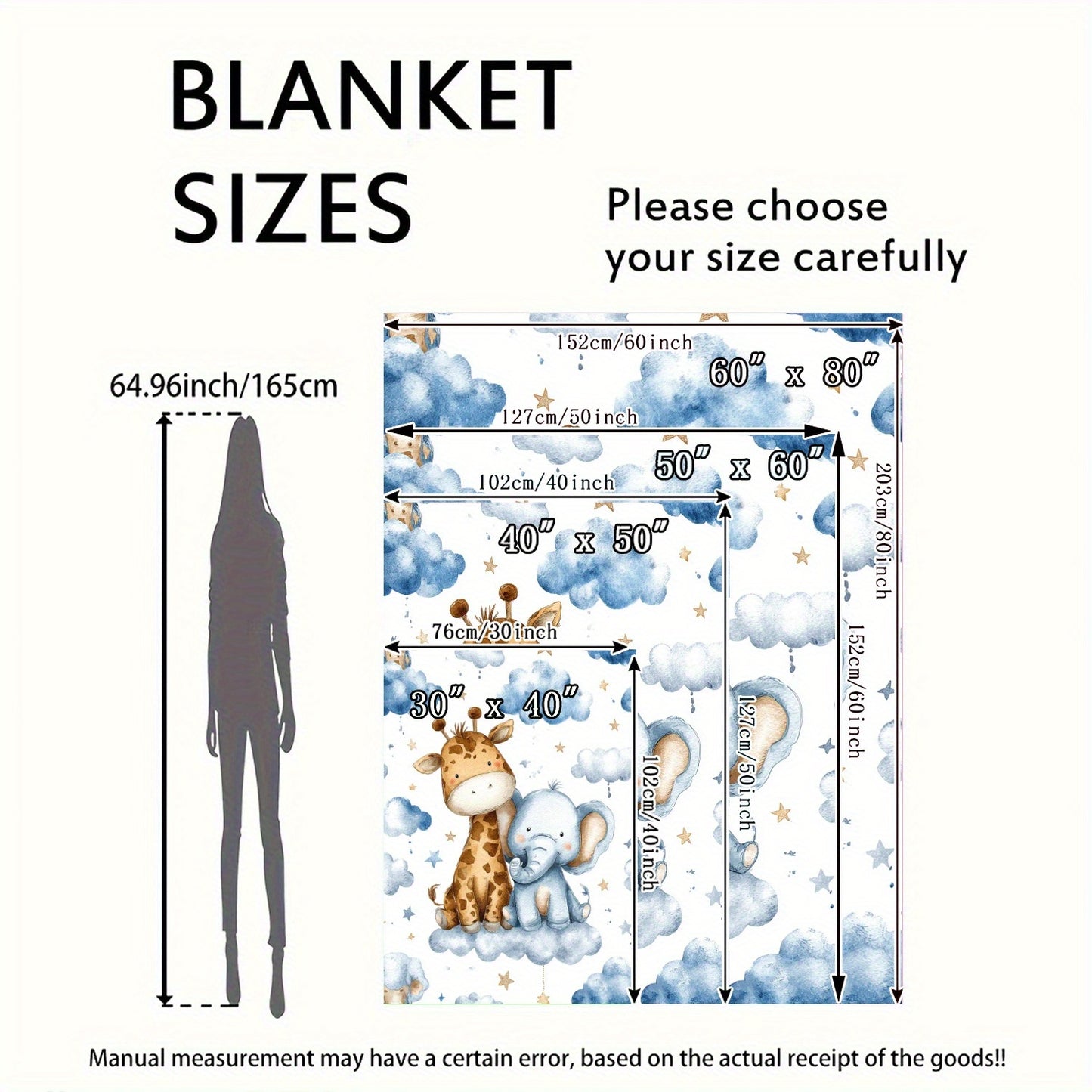 280gsm Jungle Bedspread - Giraffe & Elephant Plush Flannel Quilt Set with Clouds & Stars, Soft All-Season Bedding for, Bed, Sofa, Car, Camping - Cute Baby Animal Blanket Gift, Leopard Throw Blanket, Animal Hooded Blanket, Blu