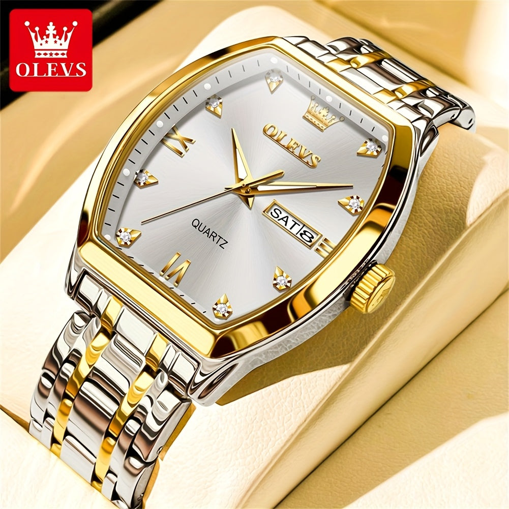 OLEVS Top Brand Original Men'S Wrist Watches Best Selling Fashion Trend Design High Quality Stainless Steel Dual Calendar Quartz Luxury Watch For Men
