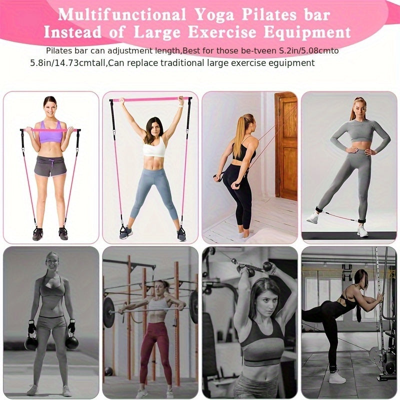 14pcs Pilates Bar Set with 6 Resistance Bands (180 lbs), Multi-Functional Fitness Stepper and Stretching Trainer, Yoga and Home Workout Equipment