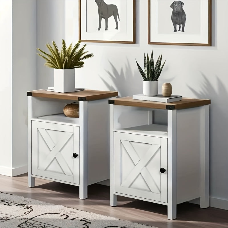 Halloween Farmhouse Nightstand, Rustic End Table With Barn Door And Storage Shelf, Bedside Tables Night Stand For Living Room Bedroom, Living Room, White Gray Oak Navy Blue Light Oak Dark Rustic Grey