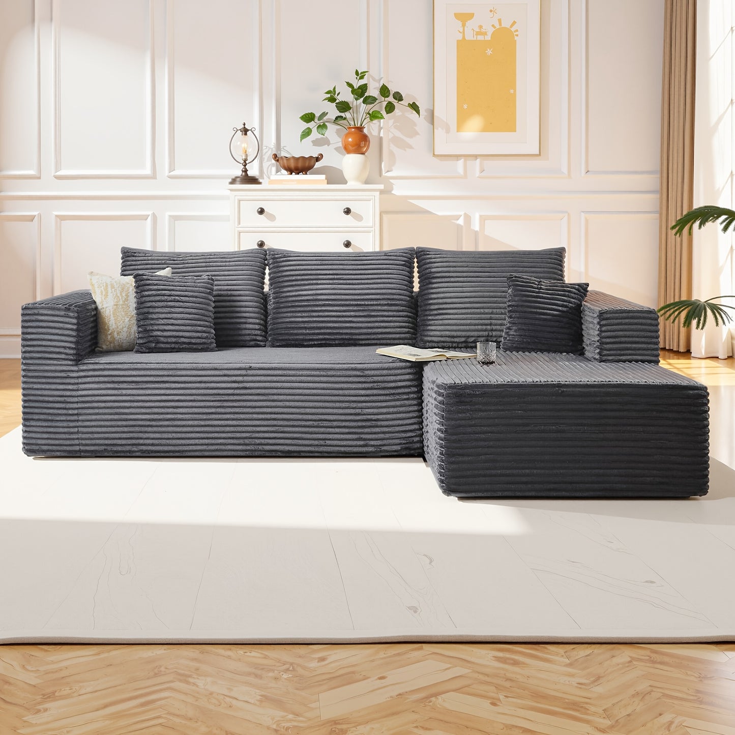 Large Sectional Cloud Couch. Modular Corduroy Sofa Bed With Deep Seat.U-Shaped Boneless Sofa Couches For LivingRoom & Apartment, Bedroom. No Assembly Required