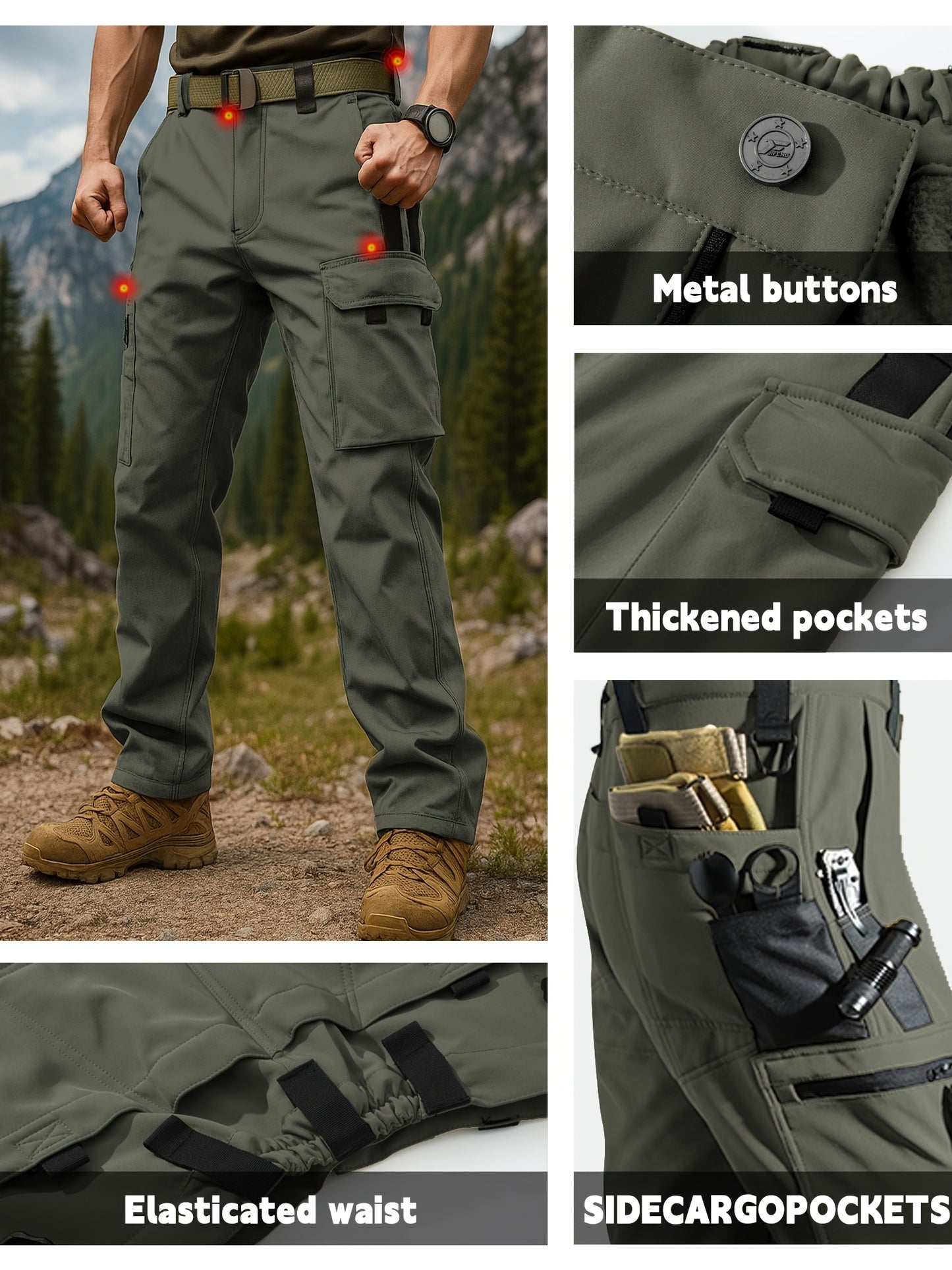 Men's Heavy-Duty Tactical Winter Pants - Thickened Insulated Work Pants with Multi-Pocket Design, MOLLE System Compatible for Hiking, Hunting, Construction - All-Season Outdoor Pants, Winter Work Pants for Men, Mens Winter Pa
