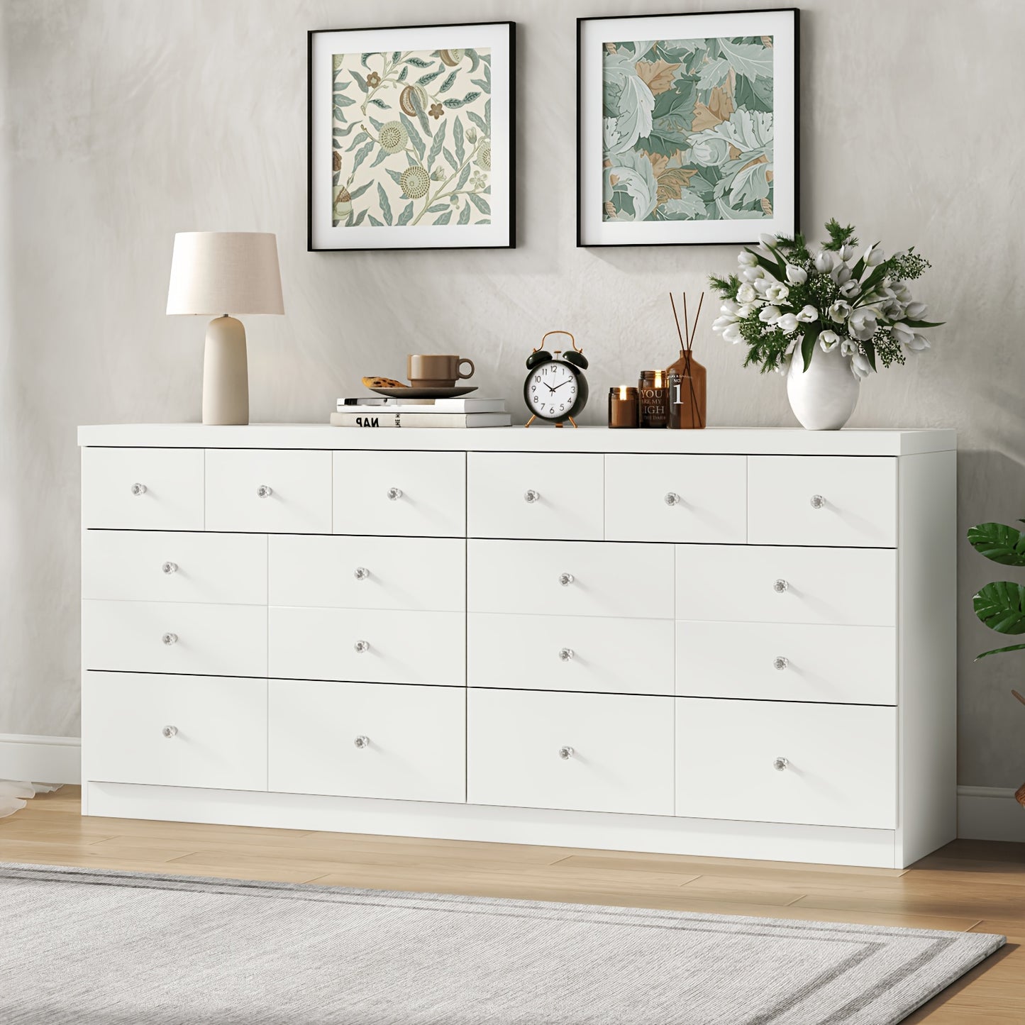 6-Drawer Wide Dresser with Extra Deep Drawers - Wide Cabinet Suitable for, Hallway, TV Stand | Modern 6-Drawer Storage Unit with Deep Drawers | Black/White | MDF & (Assembly Required)