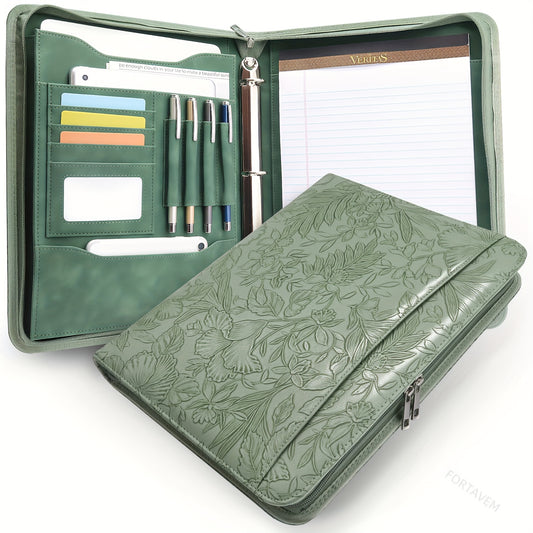 Women' PU Leather Zippered Padfolio Binder - 3-Ring Business Portfolio Organizer with Multi-Color Options (Suitable for Professional, School, Travel) | PU Leather Document Holder Gift for Back to School, Office & Daily Use fo