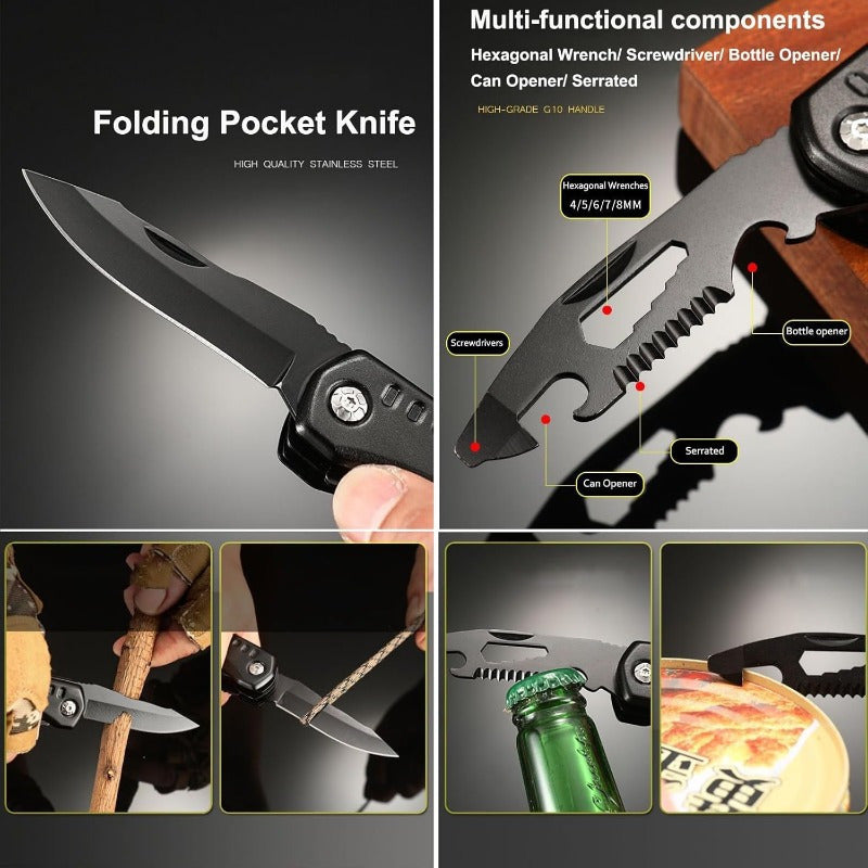 16-in-1 Multitool - Compact DIY Survival Multi Tool With Screwdriver Pliers Bottle Key Knife Adjustable Wrench, Perfect Valentine'S Day Gift For Dad And Boyfriend Cool Gadgets Camping Gear Pocket Tool Hammer Multitool