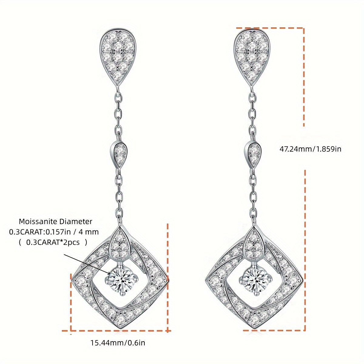 S925 Silver 0.3 Carat* 2pcs Moissanite Earrings Women's Jewelry, High-Quality Women's Dangle Earrings, For Vacations, Parties, Gifts, Birthdays, Or As Jewelry Presents For Friends And Family Christmas #Halloween #BlackFriday