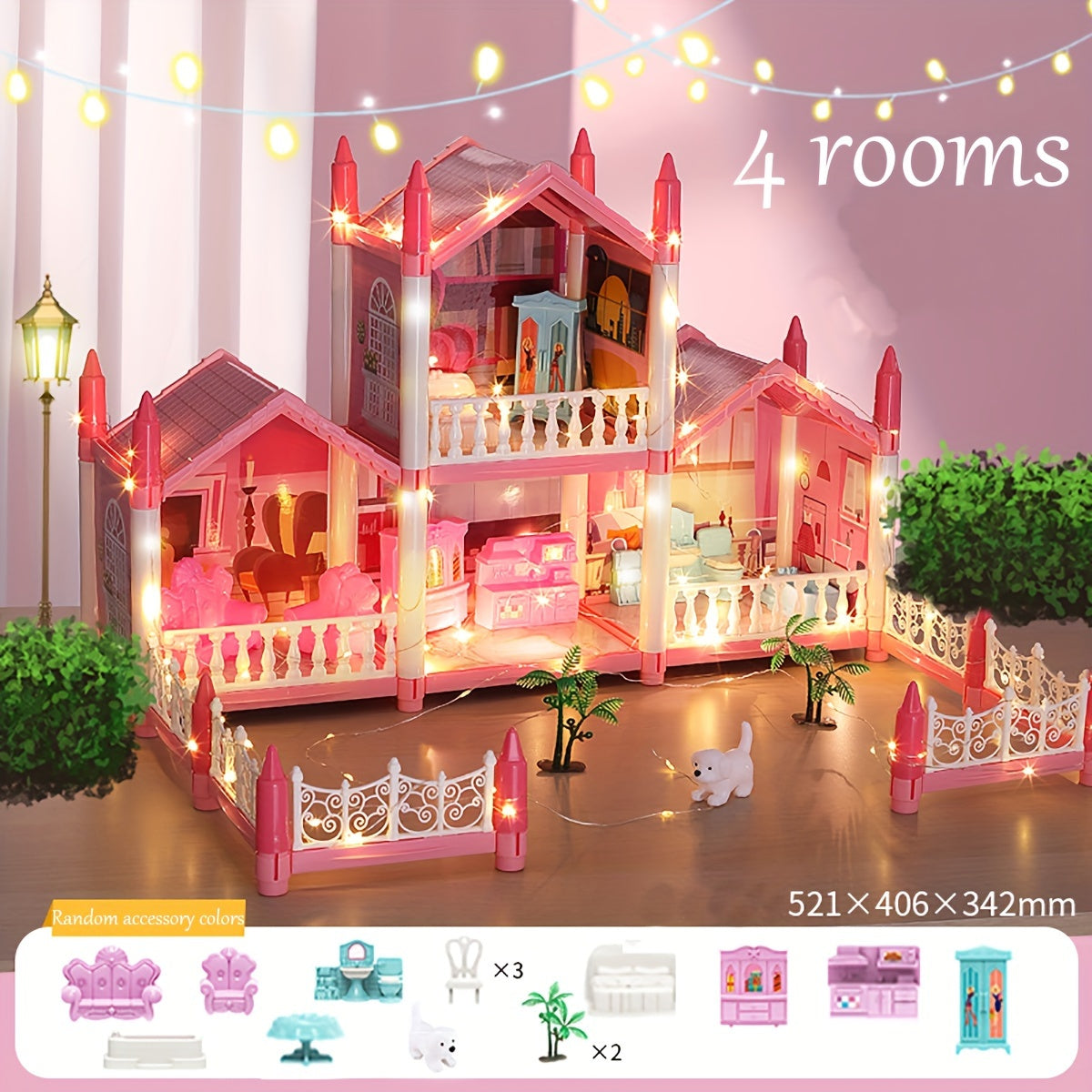 Doll House, Dollhouse for Girls Pretend-Play DIY Dollhouse Kit - 4-Story 11 Rooms Playhouse with 4 Dolls Toy Figures, Furniture And Accessories Set Gift Toy for Kids Ages 3 4 5 6 7 8+