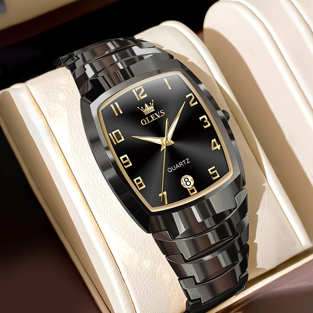 OLEVS Men's Luxury Golden Stainless Steel Watch with Luminous, Day/Date Calendar, Analog Quartz Movement Dress Watch for Smart Casual & Formal Occasions