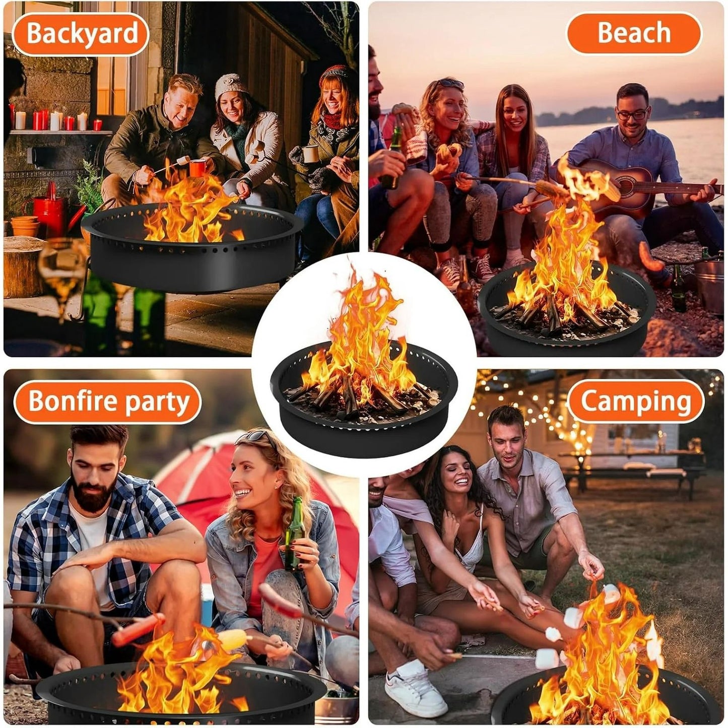 36 Inch Carbon Steel Outdoor Fire Pit with Smokeless Design and Ventilation Holes, Round Garden Campfire Ring Perfect for Burning Firewood and DIY Use
