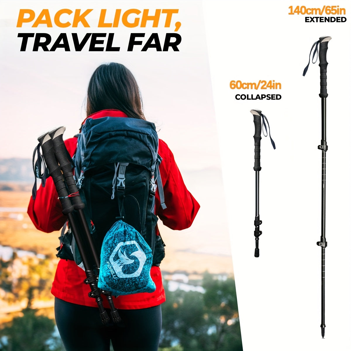 2pcs Durable Telescopic Multifunctional Aluminum Trekking Poles, Ultra Light Alloy Men'S and Women'S Trekking Pole, Aluminum Alloy Hiking Stick Stick
