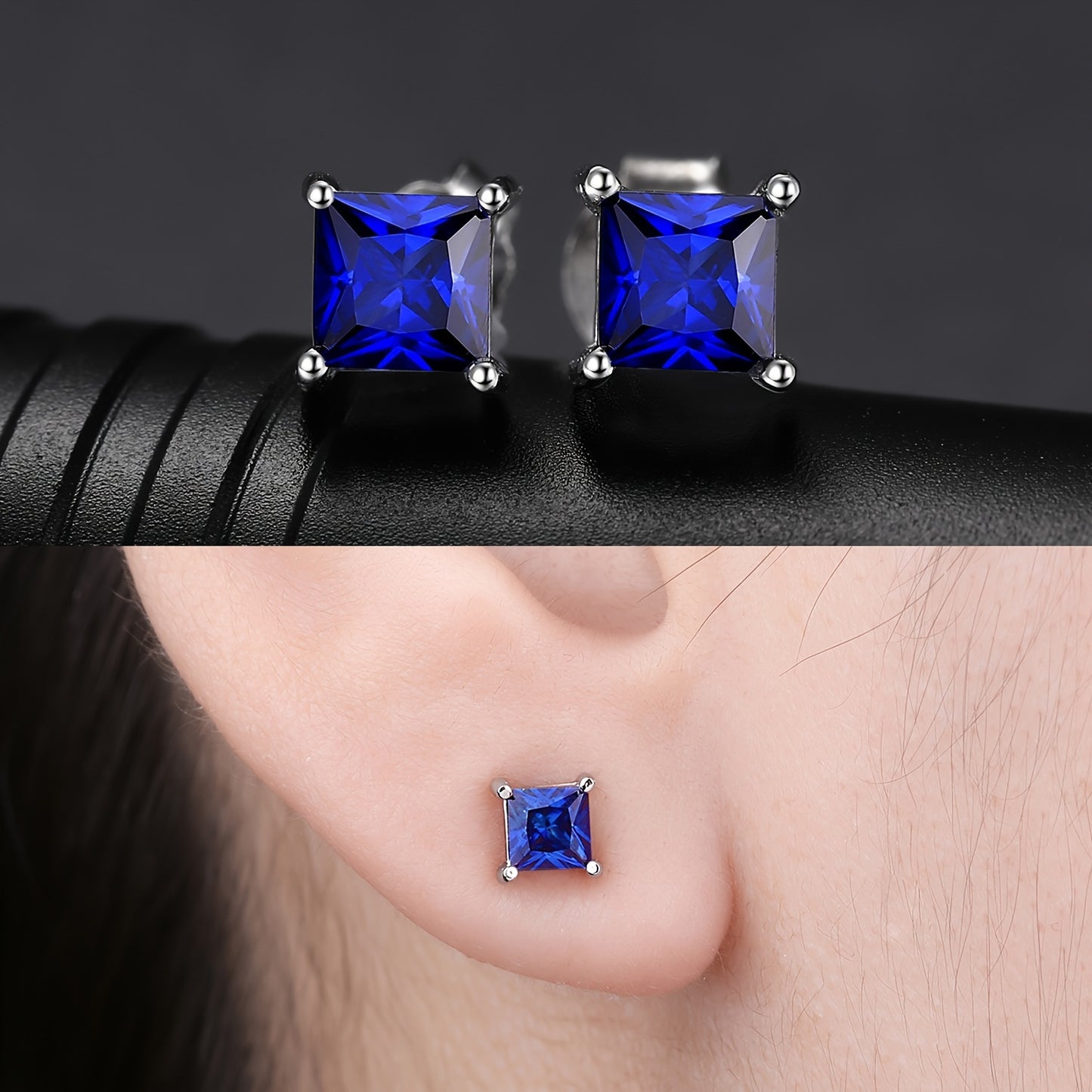 A Pair of 925 Sterling Silver Stud Earrings Featuring a Simple Yet Elegant Classic Design, Adorned with Exquisite Multi-Faceted Square Cut Natural Gemstones Including Amethyst, Citrine, Garnet, Peridot, Topaz, Created, Sapphi