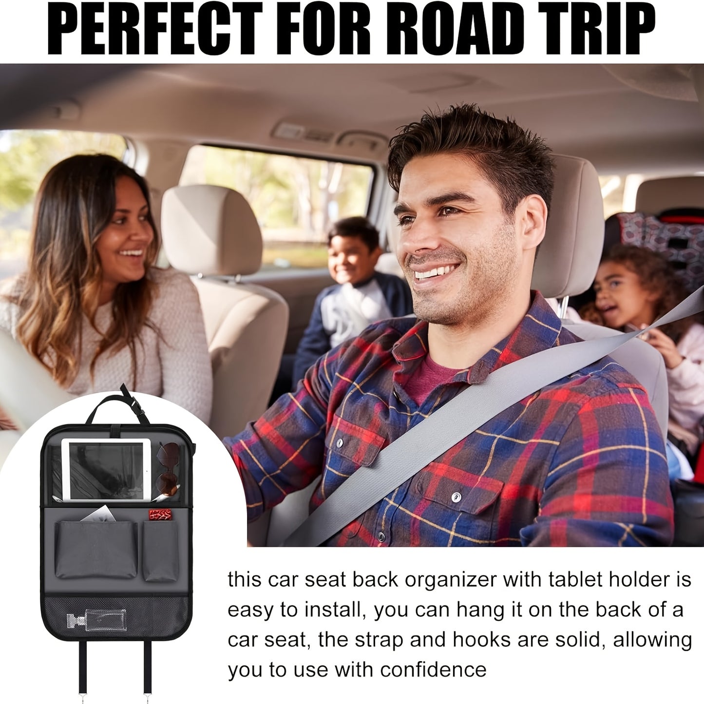 2-Count Backseat Car Organizer with Table Tray & Tablet Holder - 6 Storage Pockets, Kick Mats Protectors, Durable Faux Leather, Classic & Grey, Unisex Travel Accessories for Family Vehicles, Vehicle Organization, Sleek Design