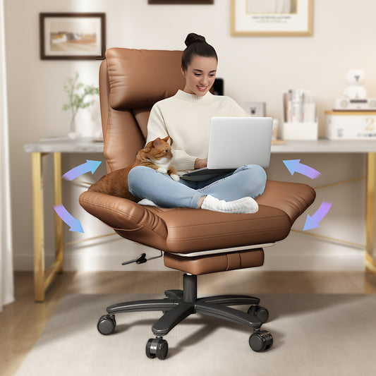 Ergonomic Big & Tall Executive Office Chair with Foot Rest - Wide Seat PU Swivel Chair, Adjustable Height Headrest & Armrests, / - Compatible for Office, Gaming Desk Chair