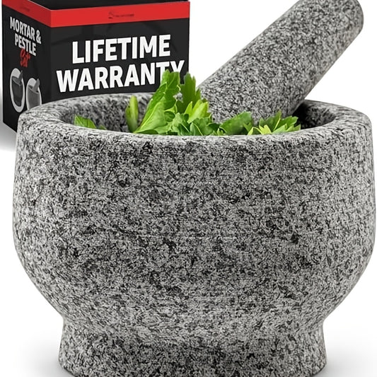 Heavy-Duty Granite Mortar and Pestle Set - Large 1.5-Cup Stone Bowl for Guacamole, Spice Crushing, - Durable Stone Mill, DIY & Fresh Sauces (Unpolished Grey)