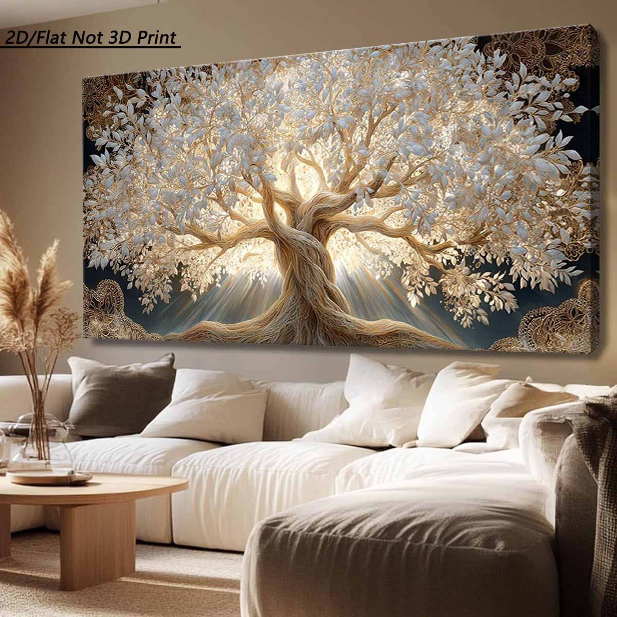 2D Flat, 1pc Large Tree of Life Wall Art - Modern Rustic Horizontal Canvas Painting with Wrap-Around Wood Frame, Suitable for Living Room, Bedroom, Office Decor, Housewarming Gift, Ink Canvas Tree of Life Design for Horizonta