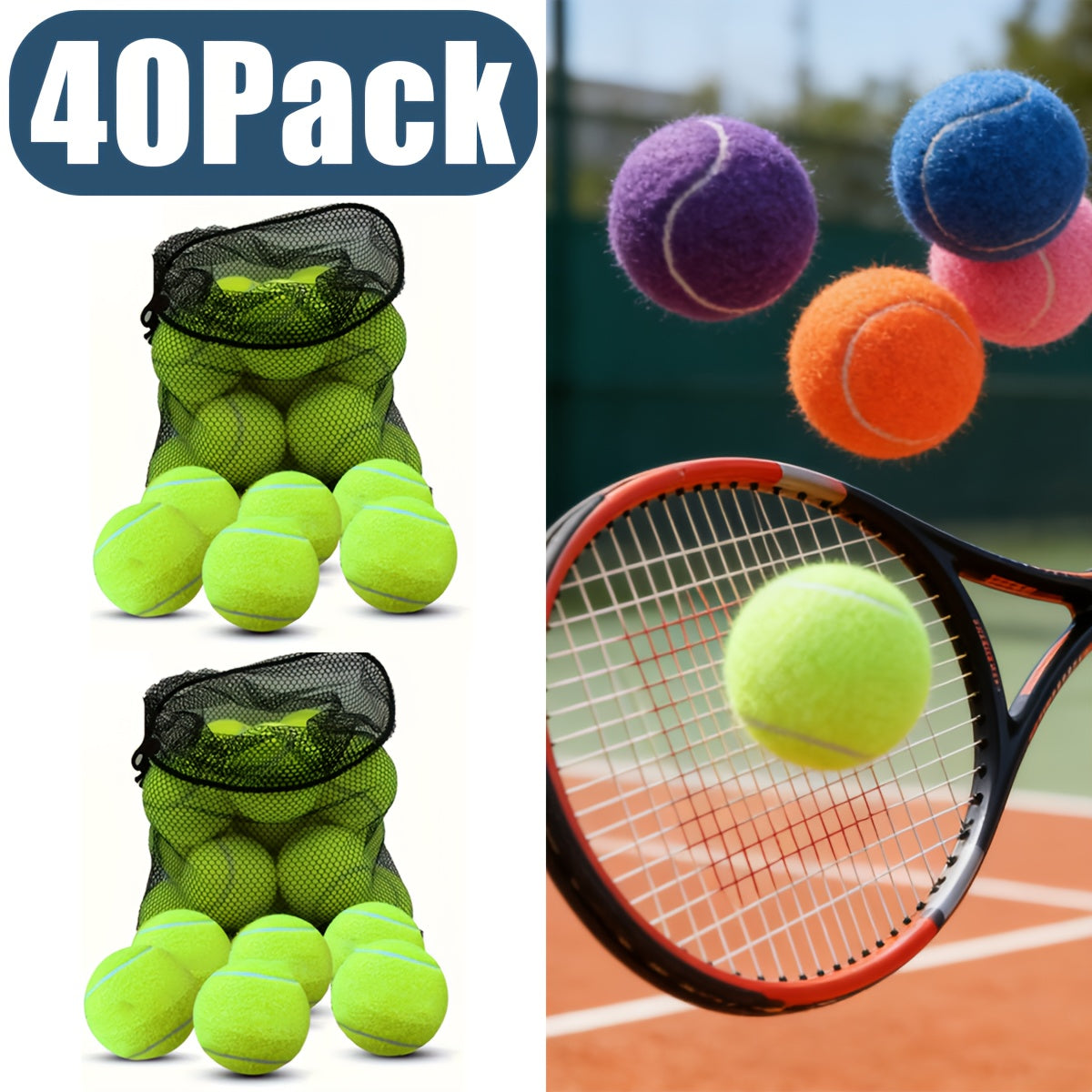 40pcs Set Of Training Tennis Balls, High Elasticity And Durable Rubber Tennis Balls for Training, Multi-purpose Style, Bright Colors, Dog Tennis Balls, Tennis Enthusiasts, Backyard Practice, Portable, Durable, with Storage Ba