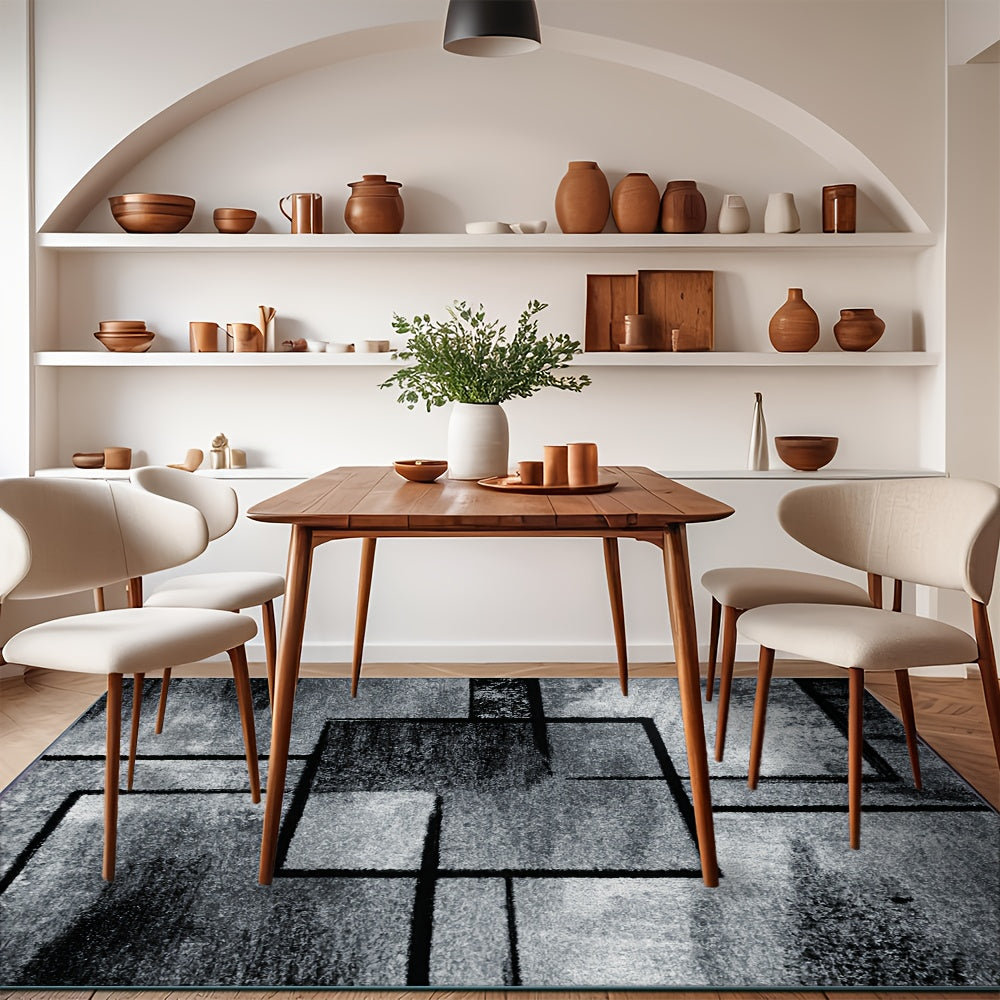 Washable Area Rugs Made of Geometric Black And White Velvet Material, Suitable for Living Rooms And Bedrooms. These Ultra-Soft Retro Dining Room Rugs Are Non-Slip And Low Pile, Perfect for Home Office Decor And Kitchen Entryw
