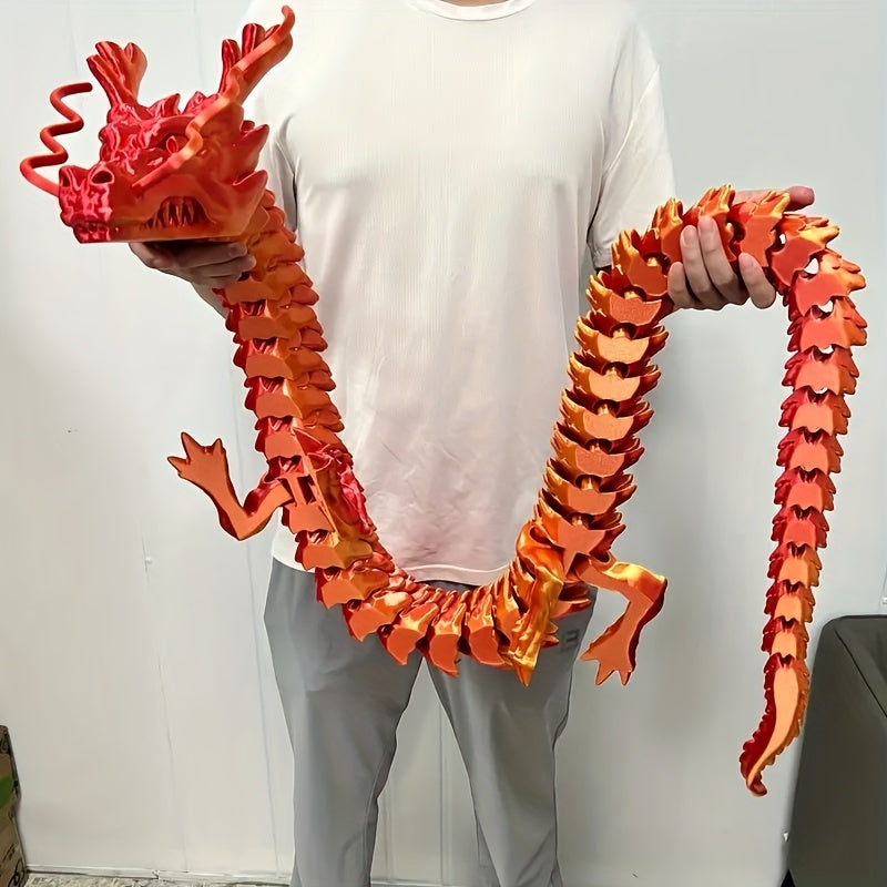 74-Inch Large 3D Printed Articulated Dragon Decoration - Vibrant Yellow & Scales with Pink Accent, Movable Joints, Durable Plastic Construction, Freestanding Poseable Floor Decor for Chinese New Year, Valentine'S Day, Home &