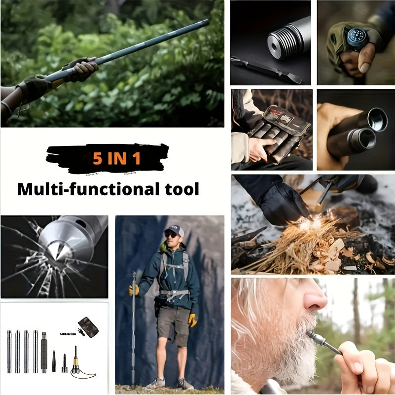 5-In-1 Versatile Collapsible Trekking Stick | Lightweight, Sturdy & Robust Outdoor Necessity, Essential Equipment for Vacation Travel, Hiking & Adventure Journeys