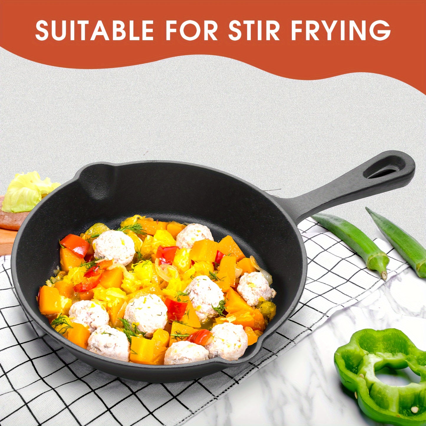 3pcs Heavy-Duty Cast Iron Skillet Set - Non-Stick Cookware with Drip Spout, Even Heat Distribution for Campfire, RV & Use - - Pans (No Teflon) - Perfect for Searing,, Dutch Meals (/Outdoor)