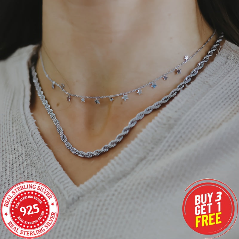 925 Sterling Silver 3mm Twist Necklace, Classic Simple Design, Unisex, Suitable For All Occasions - Valentine'S Day, Halloween, Christmas, Anniversary Or As A Holiday Gift (including Gift Box); Buy Three, Get One Free